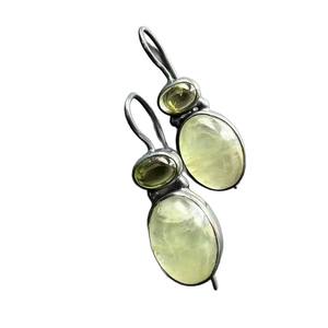 Pendant <b>Earrings</b> Green Stone Bezel Setting Copper Ear <b>Post</b> Party Jewelry Women's Fashion Dangle <b>Earrings</b> - Product Image 5
