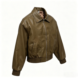 Blouson Bomber en Cuir Lavé pour Homme, Coupe Oversize et Épaisse, avec Col, Personnalisable OEM/ODM, Broderie Personnalisée, Coupe-Vent - Product Image 4