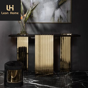 Table de couloir en acier inoxydable, <span class=keywords><strong>console</strong></span> montante en <span class=keywords><strong>marbre</strong></span> <span class=keywords><strong>noir</strong></span>, style moderne, pour salon, offre spéciale, - Product Image 2