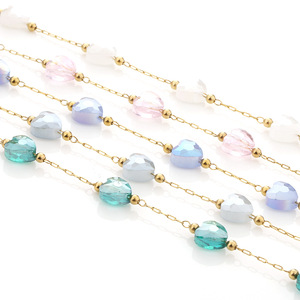 Cadena de Cuentas de Cristal en Forma de Corazón, Cadena de Acero Inoxidable para Hacer Pulseras, Material para Hacer Joyas, Cadena de Arroz H1548 - Product Image 1