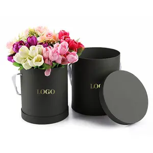 Boîte à fleurs circulaire avec logo personnalisé de grande taille, emballage de tube cadeau, fleur immortelle, cadeau de saint-valentin, seau de câlin Rose Bo, vente en gros