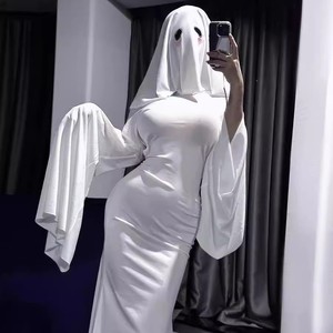Costume de cosplay de fille fantôme d'Halloween, combinaison blanche avec voile pour femmes, tenue de jeu de rôle pour adultes - Product Image 4