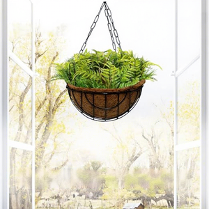 Pot de fleurs suspendu avec doublure en fibre de coco, panier en métal rustique pour l'affichage de plantes d'intérieur et d'extérieur - Product Image 5