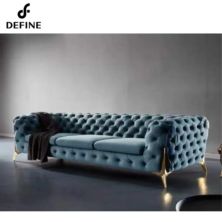 Новый дизайн, высококачественный роскошный кожаный диван с пряжкой, набор мебели для гостиной