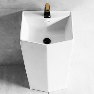 Lavabo sur pied en céramique minimaliste, intégré au sol, rectangulaire, grand lavabo pour balcon - Product Image 4