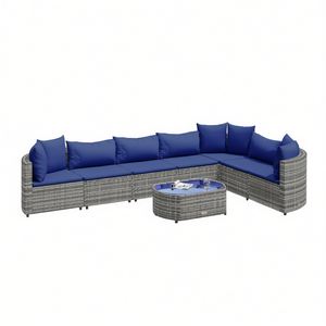 Set Divano da Esterno in Rattan Grigio a 7 Posti, Arredamento da Giardino con Piedini Regolabili, Design Contemporaneo - Product Image 1