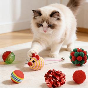 Juego <span class=keywords><strong>de</strong></span> Juguetes para Gatos, Paquete <span class=keywords><strong>de</strong></span> 6, Variedad Divertida, Más Vendidos, Combo <span class=keywords><strong>de</strong></span> Juguetes para Mascotas con Campana, Ratón y Pelota, Venta al por Mayor - Product Image 2