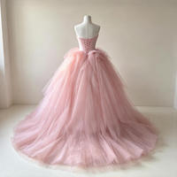 Robe de bal rose poudré sans bretelles en tulle avec roses 3D, corset à lacets et traîne courte, pour mariage, bal de promo, Quinceañera et soirée