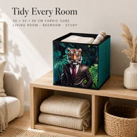 Boîte de rangement à motif tigre 30x30x30 cm, bac de rangement en cube en tissu non tissé PP avec panneau de 2 mm pour salon, chambre, bureau