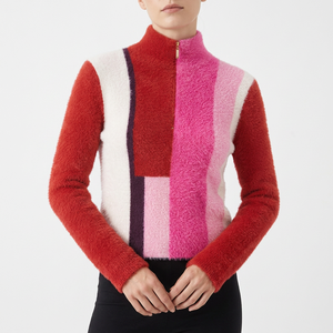 Pull-over décontracté à col roulé et demi-zip en maille fine pour femme, personnalisé OEM/ODM, idéal pour l'hiver - Product Image 1