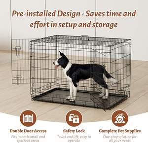 Profesyonel fabrika taşınabilir köpek kafesi ev dayanıklı kapalı 24x17x19 inç Metal kulübesi kolay çift kapılar katlanır uzun ömürlü - Product Image 5