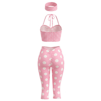 Viviblook Q26ST076 Ensemble 3 pièces sexy d'été pour femme avec haut court dos nu sans manches, pantalon court moulant et imprimé à pois, et bandeau