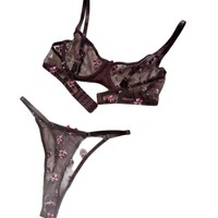 Stickerei Cross-Border Sexy Dessous Ultra-Dünn Durchsichtig Netz Großer Busen Minimizer BH und Slip Set