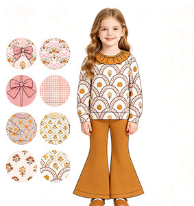 Conjuntos de Ropa para Hermanas al por Mayor: Camisa Casual de Manga Larga con Lazos de Calabaza para Otoño y Pantalones Acampanados, 2 Piezas - Product Image 1
