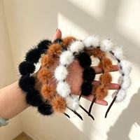 Serre-tête en fourrure de vison véritable pour femme, avec pompons en fourrure mignons, accessoire de mode en fourrure pelucheuse, cadeau