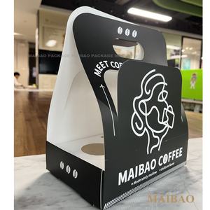 Cartón Kraft desechable con impresión personalizada, taza individual, 2 tazas, bebida para llevar, portavasos <span class=keywords><strong>de</strong></span> papel para café - Product Image 6