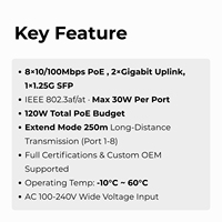 Switch PoE Tidak Terkelola 8 Port PoE dengan 2 Uplink Gigabit & 1 Port SFP 120W Chip PSE Standar