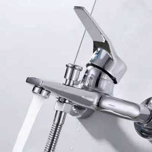 Robinet <span class=keywords><strong>de</strong></span> douche mural moderne en laiton, finition chrome poli, mitigeur eau chaude et froide avec douchette à main - Product Image 4