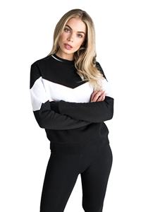 Panel de color negro con blanco cuello redondo sudadera chándal de las mujeres fabricación por SKYFA deportes - Product Image 2