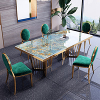 Table à manger rectangulaire en acier inoxydable de style italien avec plateau en pierre frittée, combinaison de chaises, mobilier de maison postmoderne de Hong Kong