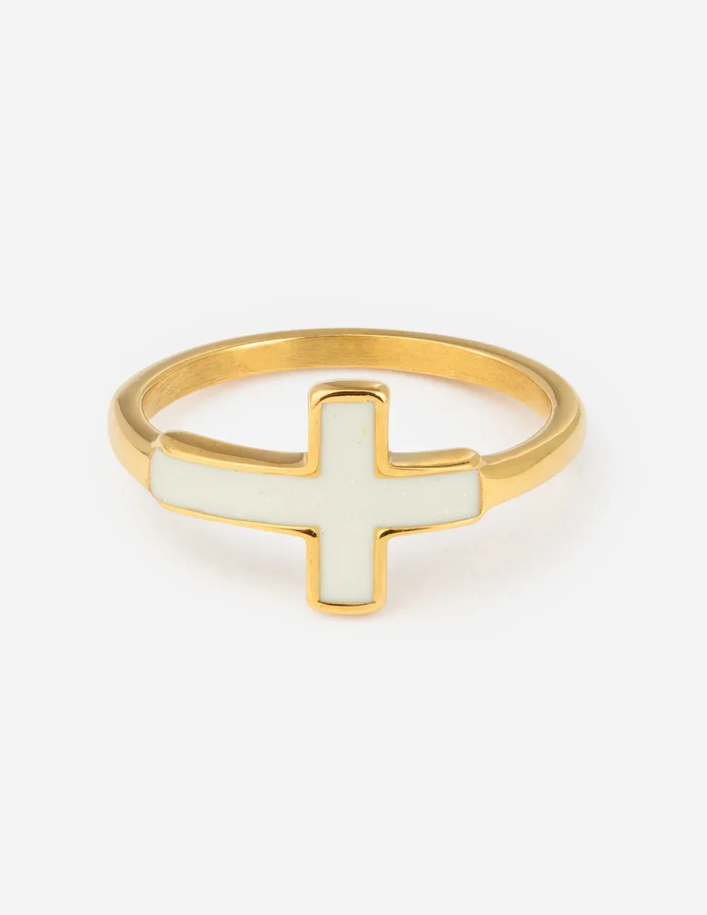 Покрытое натуральным золотом водонепроницаемое кольцо из нержавеющей стали христианское белое Капельное масло Эмаль Крест палец Лучший подарок ювелирные изделия