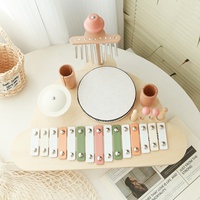2026 New Arrival Wooden Musical Table Toy for Toddlers, Montessori All-in-One Kids Drum Set with Xylophone, Wind Chimes & Cymbal
