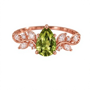 Pear Cut <b>Peridot</b> Engagement <b>Ring</b> 925 Sterling Silver Rhodium Plated Luxury Leaf Vine Design Green Gemstone - Product Image 6