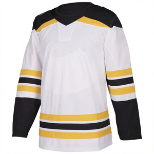 Camiseta de Hockey sobre Hielo para Hombre, Cuello en V, Blanca, Negra y Amarilla, con Rayas, Malla, Manga Larga, para Entrenamiento - Product Image 1