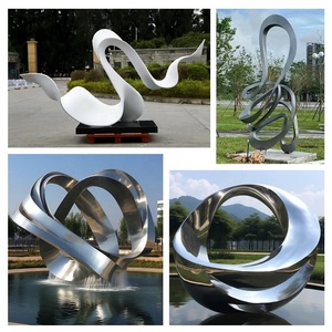 Büyük paslanmaz çelik soyut sanat süs özel açık peyzaj akan su heykel aydınlık düzensiz şerit ayna - Product Image 3