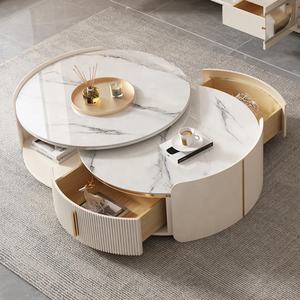 Mesa de centro superior de piedra sinterizada contemporánea, mesa de sala de estar con acento de <span class=keywords><strong>Metal</strong></span> resistente, mesa de almacenamiento elegante, redonda funcional - Product Image 4