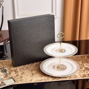 Vente en gros de plats à gâteaux aux fruits à 2 étages de luxe d'Europe occidentale, assiettes à pâtisserie en porcelaine pour le salon - Product Image 3