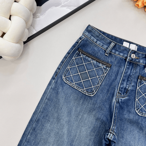 Jeans de Cintura Alta y Pierna Ancha con Detalle de Bolsillo con Costuras de Diamantes para Uso Diario Informal - Product Image 4