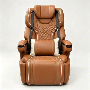 Asiento de Aviación VIP Personalizado en Cuero Nappa con Costuras en Diamante Marrón, con Masaje Eléctrico y Ventilación, para Interior de Van de Negocios - Product Image 1