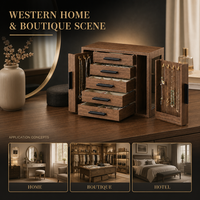 Armoire à bijoux en bois pour bureau avec 5 tiroirs, portes à double vitrine pour colliers, miroir et compartiments d'organisation