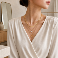 Ensemble de colliers superposés tendance en acier inoxydable et zircon doré pour unisexe, pendentif étoile et lune, chaîne multi-brins, bijoux de mode