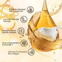 2 en 1 Vitamines D & K Supplément Vitamine D3 + K2 Gélules Capsules Plus Huile de Coco Vierge pour Favorise la Santé des Os et du Cœur