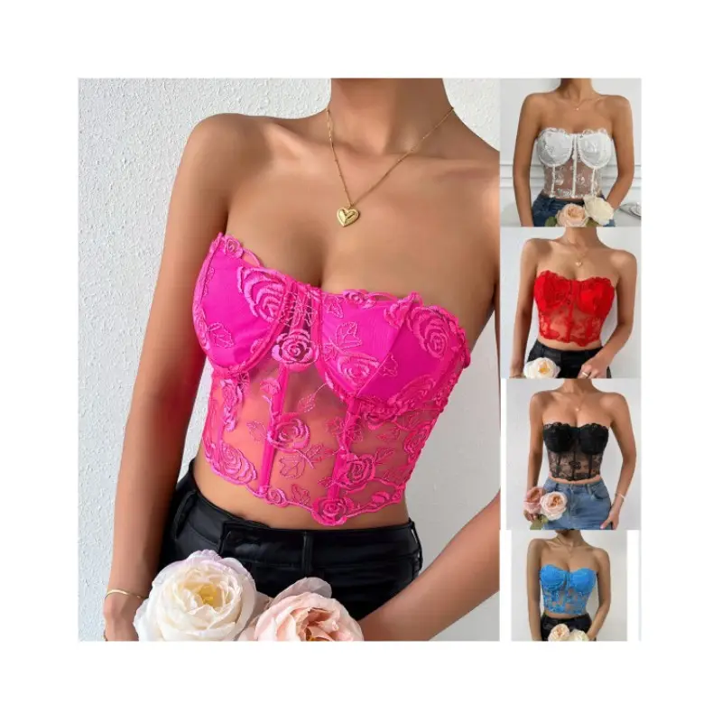 Hot Bán Cổ Phiếu Sexi Cô Gái Ren Lưới Rose Corset Busk Boob Ống Top Áo Ngực Chất Lượng Cao Phụ Nữ Sang Trọng Đồ Lót Sexy