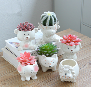 Muebles para el hogar Lindo Animal de dibujos animados en forma de cerámica Terracota Mini macetas Juego de 6 piezas para flores suculentas y uso en el jardín - Product Image 6