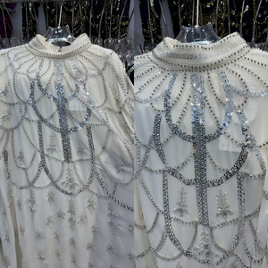 Robe longue de luxe dorée crème, perlée à la main, avec manches cape, style Abaya, pour femme musulmane, idéale pour l'Aïd et le Moyen-Orient – Nouvelle collection 2026 – Vente en gros - Product Image 3