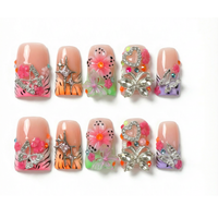 481-485 Faux ongles à presser faits main en forme de bec de canard, 10 pièces, réutilisables, en acrylique, pour enfants, motif carré artificiel