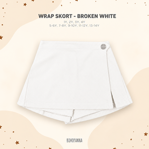 Kids <b>Wrap</b> Skort Broken <b>White</b> Cotton Canvas Button Front Mid Waist Skort Shorts Good Quality Skort Plain Dyed BOHOPANNA - Product Image 2