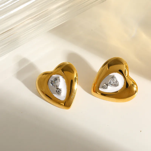Pendientes Elegantes de Acero Inoxidable 304 Chapados en Oro de 18K con Forma de Corazón y Circonita, Joyería de Color Mixto con Contraste Metálico para Mujer, Uso Diario - Product Image 6