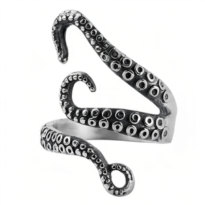 Bague ouverte réglable en acier inoxydable, motif tentacule de pieuvre, style punk hip-hop vintage - Product Image 2