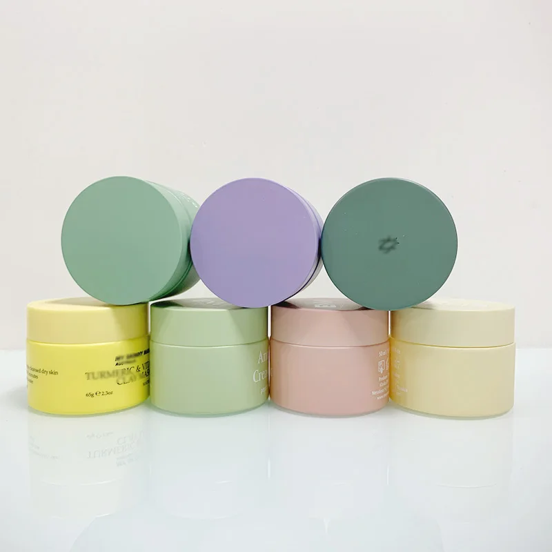 Custom Logo 2oz 60ml Pink Green Glass Jars Matte 15ml 20ml 50ml 100ml Cosmetic Cream Container For Cosmetics With Round Lid