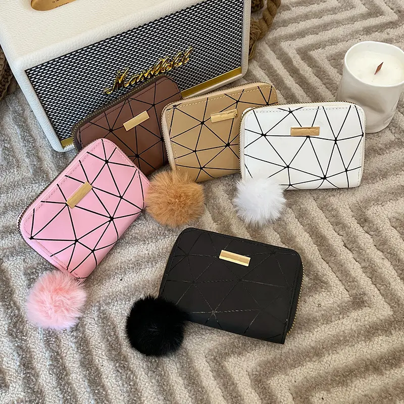 2023 New Personality Hairy Ball Smart Wallet Women PU Leather Purses And Handbags