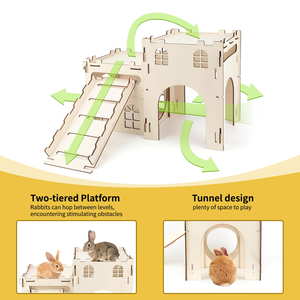 Istana kelinci lembut kayu Hideout Split balkon dalam ruangan multicerita menara panjat tangga berventilasi rumah kokoh untuk anjing kucing - Product Image 4