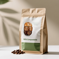 Sachet alimentaire en papier kraft écologique à fond carré avec logo imprimé, fenêtre transparente et fermeture éclair auto-scellante, pochette verticale pour biscuits et noix