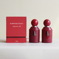 Bouteille de Parfum Vide Rouge Vintage de 50 ml en Verre de Luxe, de Haute Qualité, de Forme Ronde, avec Pulvérisateur, Bouchon et Étiquettes, Rechargeable