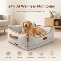 Lit carré solide pour animaux de compagnie AI pour chiens avec surveillance intelligente du bien-être, côtés surélevés de soutien, housse amovible, lavable en machine