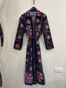 Robe longue en velours bohème brodée avec imprimé floral, col rabattu, coupe ample, manches longues, tenue décontractée d'hiver - Product Image 3
